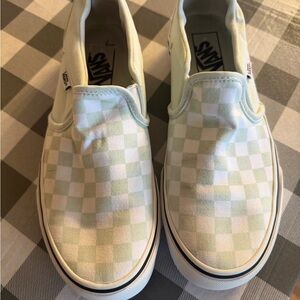 Vans Checkered Slip-On Shoes - blueish /Green and White